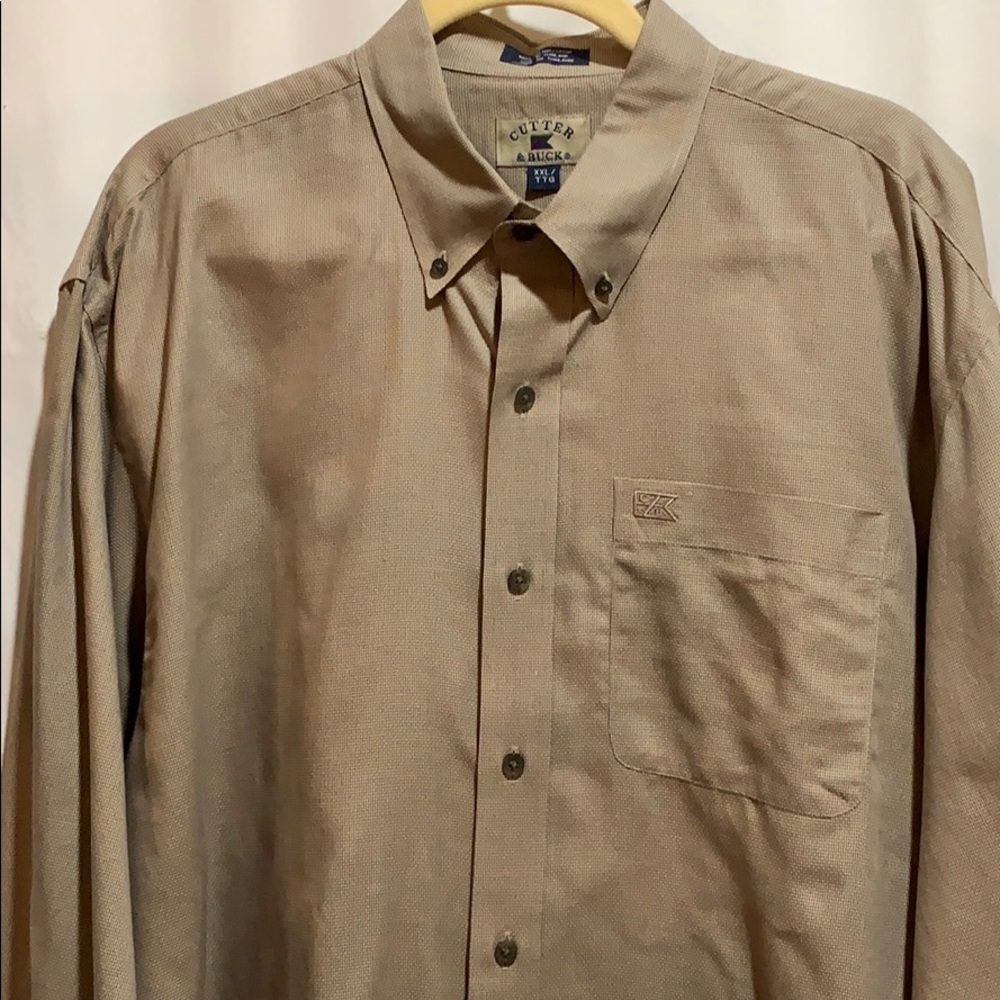 CUTTER/BUCK SPORT SHIRT XXL TAUPE/CREME MICRO L/S